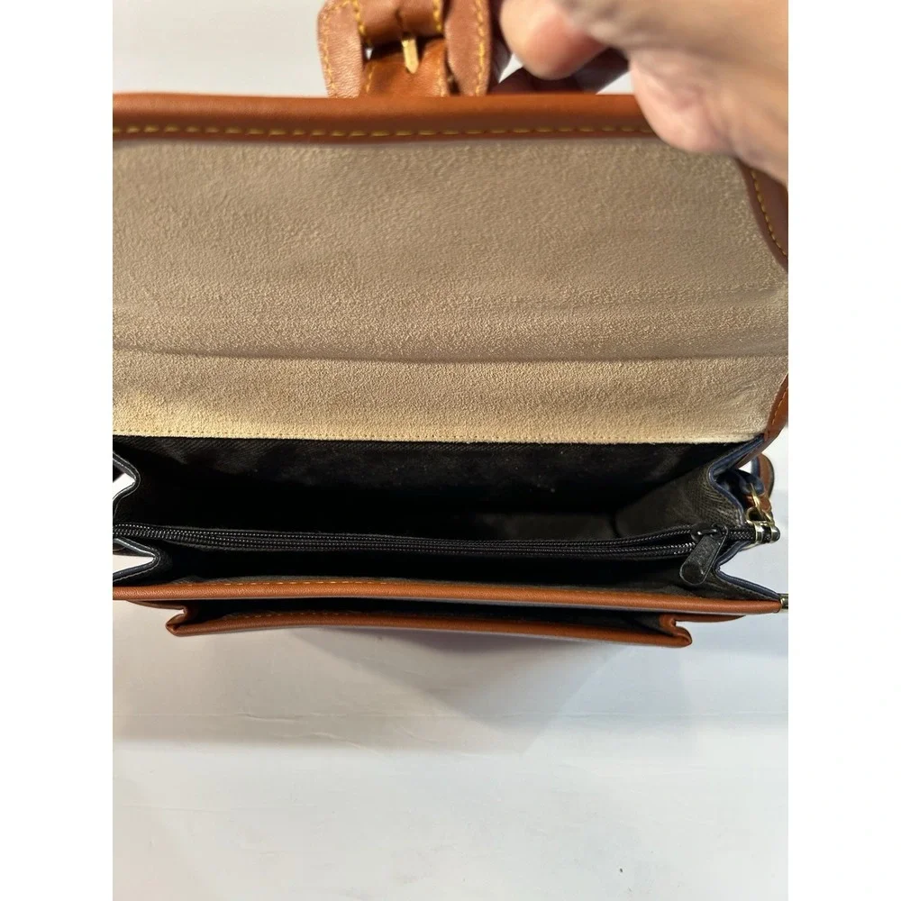 Dooney & Bourke AWL Navy Tan Leather Satchel Briefcase Crossbody + Wallet USA